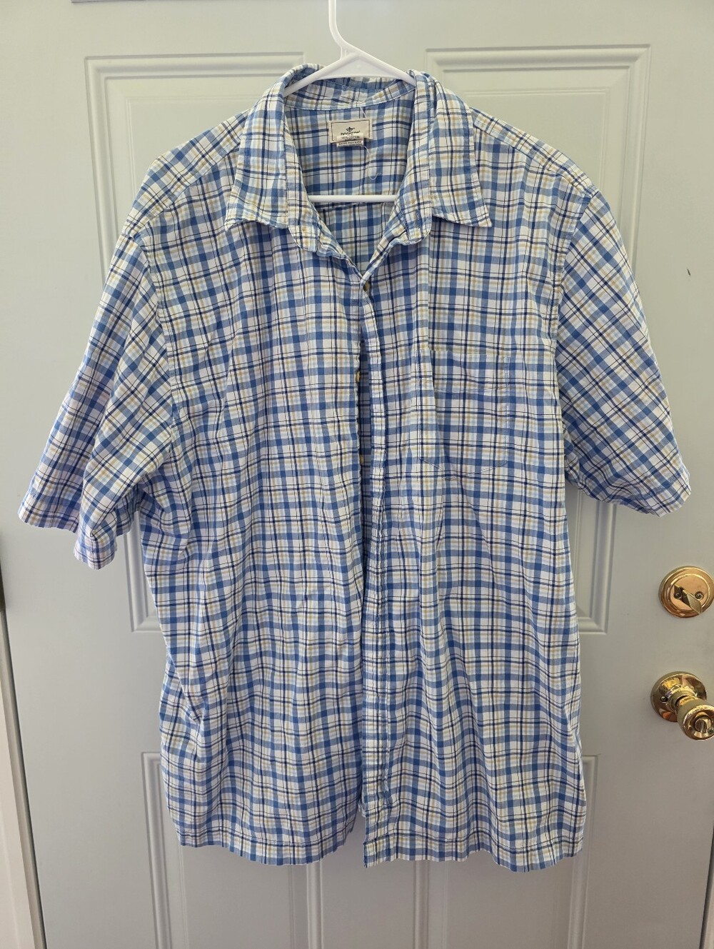 Dockers White and Blue Plaid Short Sleeve Button-Down Shirt Size XL